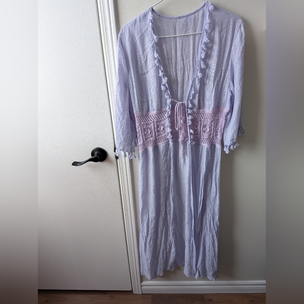 Light Purple Crochet Accent Swimsuit Cover Up Robe